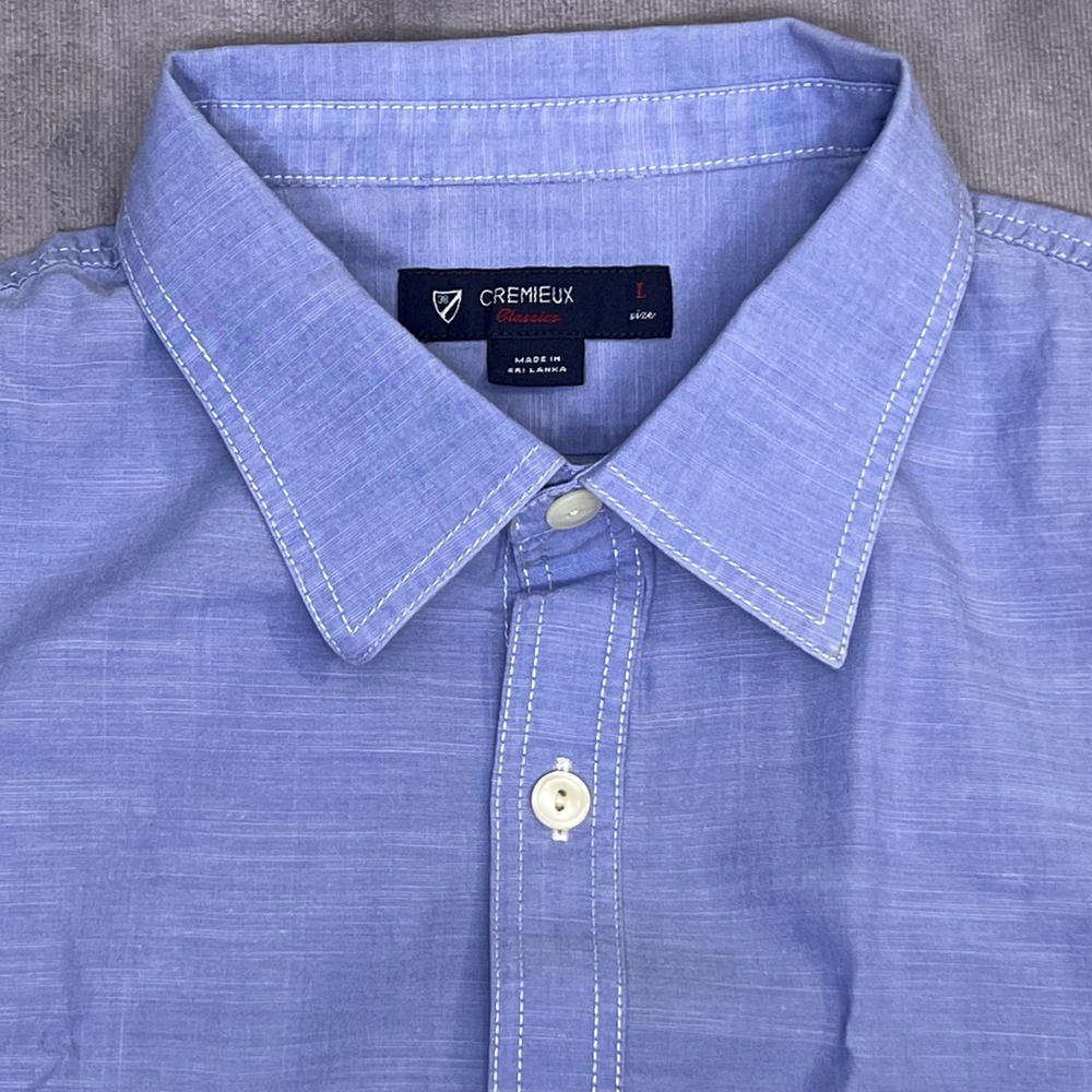 Cremieux Button Down Shirt Mens L Blue Excellent Short Sleeve Cotton Pockets
